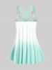 Plus Size & Curve Ombre Color Floral Print Crisscross Modest Tankini Swimsuit -  