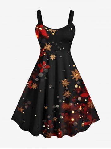 Plus Size Snowflake Floral Glitter Ombre Light Spot Print Christmas A Line Tank Dress - BLACK - 1X