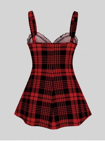 Plus Size & Curve Lace Up Full Zipper Plaid Tank Top