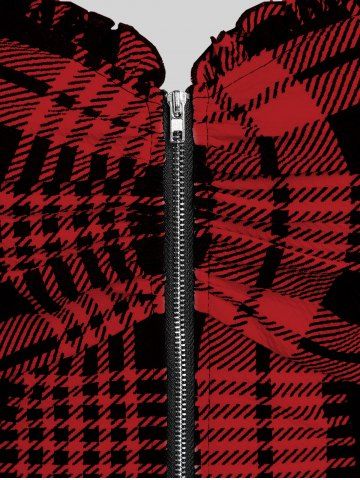 Plus Size & Curve Lace Up Full Zipper Plaid Tank Top