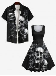 Halloween Costume Skulls Cross Print Plus Size Matching Outfit For Couples -  