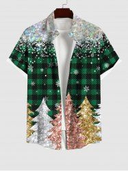 Chemise Brillant 3D Flocon de Neige et Sapin de Noël Imprimé à Carreaux avec Poche de Grande Taille - Noir L