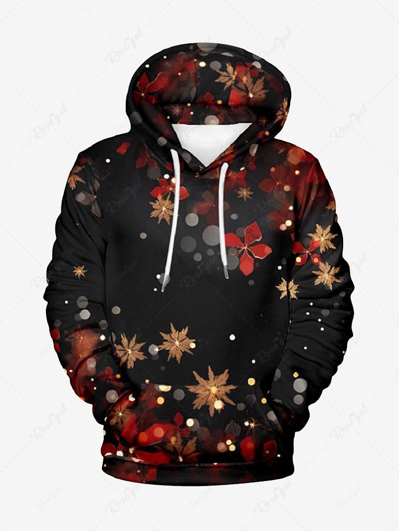 Affordable Plus Size Snowflake Floral Glitter Ombre Light Spot Print Christmas Drawstring Pullover Long Sleeves Hoodie For Men  
