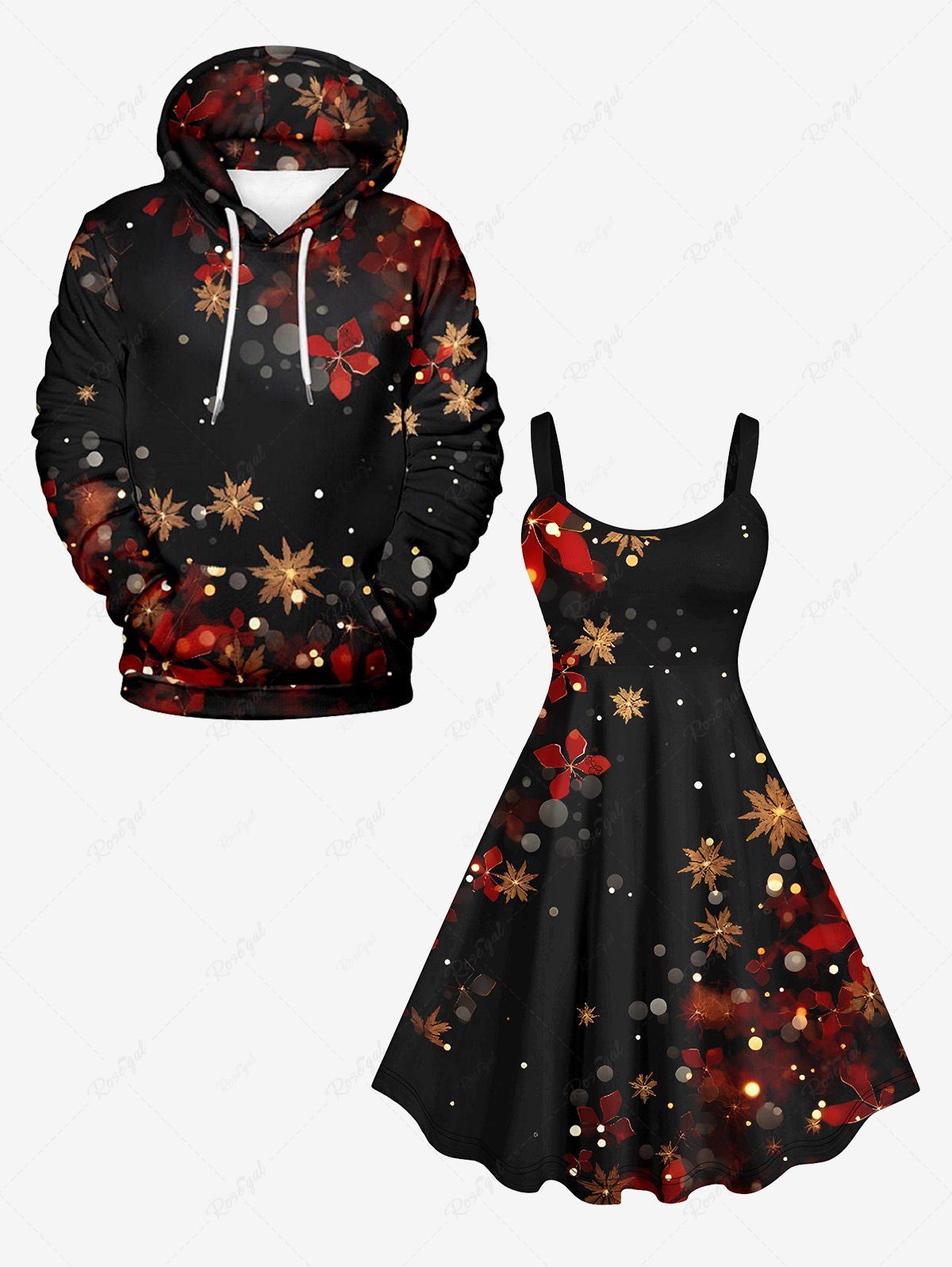 Outfit Christmas Snowflake Floral Glitter Ombre Light Spot Print Plus Size Matching Set For Couples  