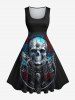 Halloween Costume Metallic Skull Rose Flower Print Plus Size Matching Outfit For Couples -  