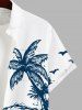 Plus Size Coconut Tree Sea Wave Beach Bird Print Hawaii Button Pocket Shirt For Men -  