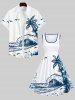 Robe Trapèze Vintage Imprimé Cocotiers et Vagues Marines Grande Taille - Blanc L