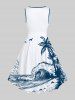 Plus Size Coconut Tree Sea Wave Beach Bird Print Hawaii Vintage Swing A Line Dress -  