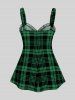 Plus Size & Curve Lace Up Full Zipper Plaid Tank Top -  