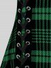 Plus Size & Curve Lace Up Full Zipper Plaid Tank Top -  