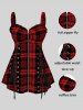 Plus Size & Curve Lace Up Full Zipper Plaid Tank Top -  