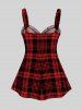 Plus Size & Curve Lace Up Full Zipper Plaid Tank Top -  