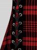 Plus Size & Curve Lace Up Full Zipper Plaid Tank Top -  