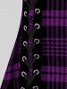Plus Size & Curve Lace Up Full Zipper Plaid Tank Top -  