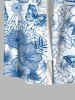 Chemise hawaïenne grande taille à imprimé fleurs d'hibiscus, feuilles et papillons, avec poches et boutons, pour homme - Bleu-gris 4XL