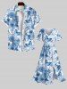 Plus Size Hibiscus Flowers Leaf Butterfly Print Split Hawaii Midi Dress -  