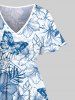 Robe mi-longue hawaïenne fendue grande taille à imprimé fleurs d'hibiscus, feuilles et papillons - Bleu S