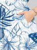 Robe mi-longue hawaïenne fendue grande taille à imprimé fleurs d'hibiscus, feuilles et papillons - Bleu S