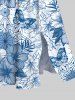 Robe mi-longue hawaïenne fendue grande taille à imprimé fleurs d'hibiscus, feuilles et papillons - Bleu S