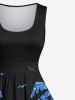 Plus Size Glitter Sequins Coconut Tree Sea Bird Print Hawaii Vintage Swing A Line Dress -  