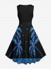 Plus Size Glitter Sequins Coconut Tree Sea Bird Print Hawaii Vintage Swing A Line Dress -  