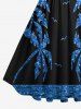 Plus Size Glitter Sequins Coconut Tree Sea Bird Print Hawaii Vintage Swing A Line Dress -  