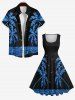 Plus Size Glitter Sequins Coconut Tree Sea Bird Print Hawaii Vintage Swing A Line Dress -  