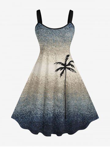 Plus Size Ombre Colorblock Coconut Tree Print Hawaii Tank Dress - MULTI-A - 3X