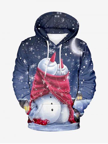 Plus Size Christmas Snowman Snowflake Cups Moon Print Pocket Drawstring Hoodie For Men 34 OFF Rosegal