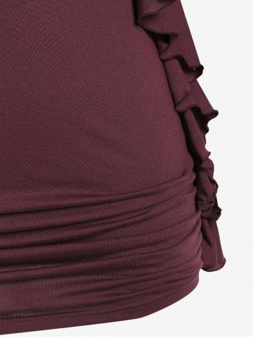 Plus Size Butterfly Sleeves Flounce Ruched Solid Surplice Tee