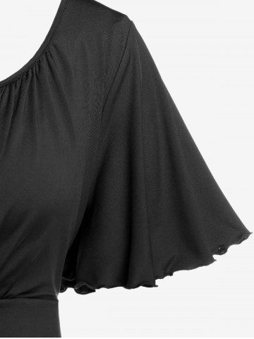 Plus Size Lettuce Ruched Keyhole Flutter Sleeves Surplice Tee