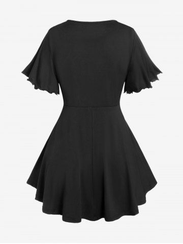 Plus Size Lettuce Ruched Keyhole Flutter Sleeves Surplice Tee