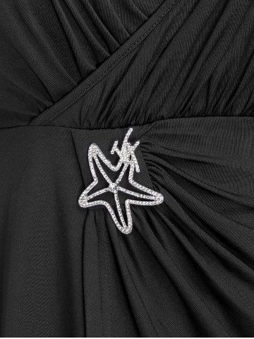 Plus Size Lettuce Ruched Keyhole Flutter Sleeves Surplice Tee