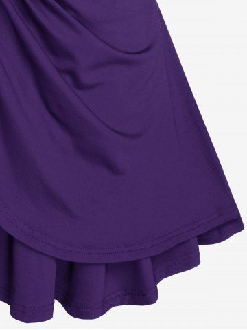 Plus Size Lettuce Ruched Keyhole Flutter Sleeves Surplice Tee