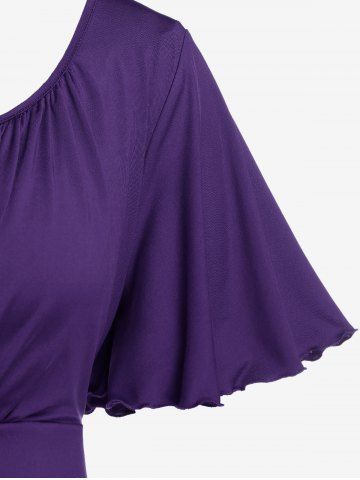 Plus Size Lettuce Ruched Keyhole Flutter Sleeves Surplice Tee