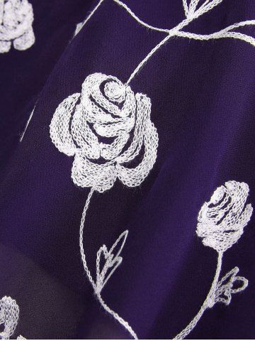 Plus Size Pearl Buckle Panel Ruched Twist Ruffles Embroidery Rose Flowers Chiffon 2 In 1 Top