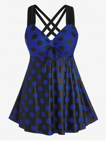 Maillot de bain tankini à pois croisé grande taille et coupe cintrée - DEEP BLUE - 1X
