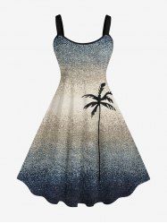 Plus Size Ombre Colorblock Coconut Tree Print Hawaii Tank Dress -  