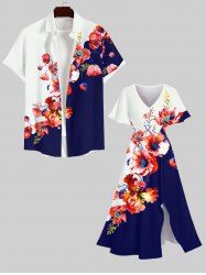 Costume de Plage Grande Taille Imprimé à Fleurs Contrastant - Bleu profond 
