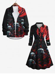 Halloween Costume Skull Tree Branch Hell Print Plus Size Matching Set For Couples -  