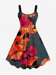 Robe Débardeur Hawaïen Ligne A Crâne Fleur Imprimés de Grande Taille - Multi-A 5X