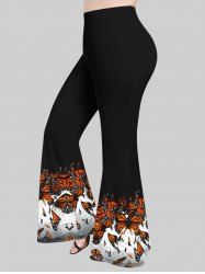 Pantalon Evasé Peinture Eclaboussée Papillon Imprimé Grande Taille - Noir 4X