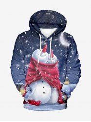 Plus Size Christmas Snowman Snowflake Cups Moon Print Pocket Drawstring Hoodie For Men -  