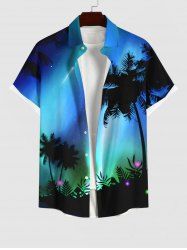 Plus Size Coconut Tree Colorful Ombre Galaxy Print Hawaii Buttons Pocket Shirt For Men -  