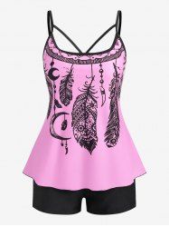 Plus Size Dreamcatcher Print Modest Tankini Swimsuit -  
