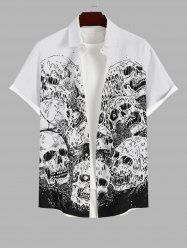 Plus Size Halloween Costume Skulls Print Buttons Pocket Shirt For Men -  
