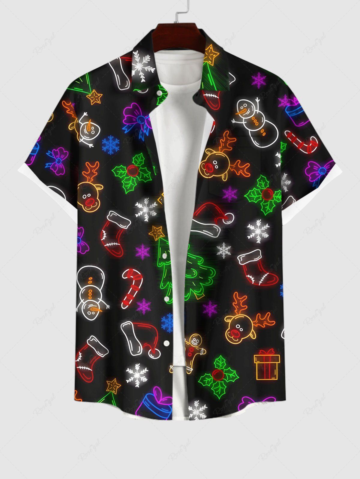 Chemise Imprimé Élément de Noël avec Poches Grande Taille Noir M