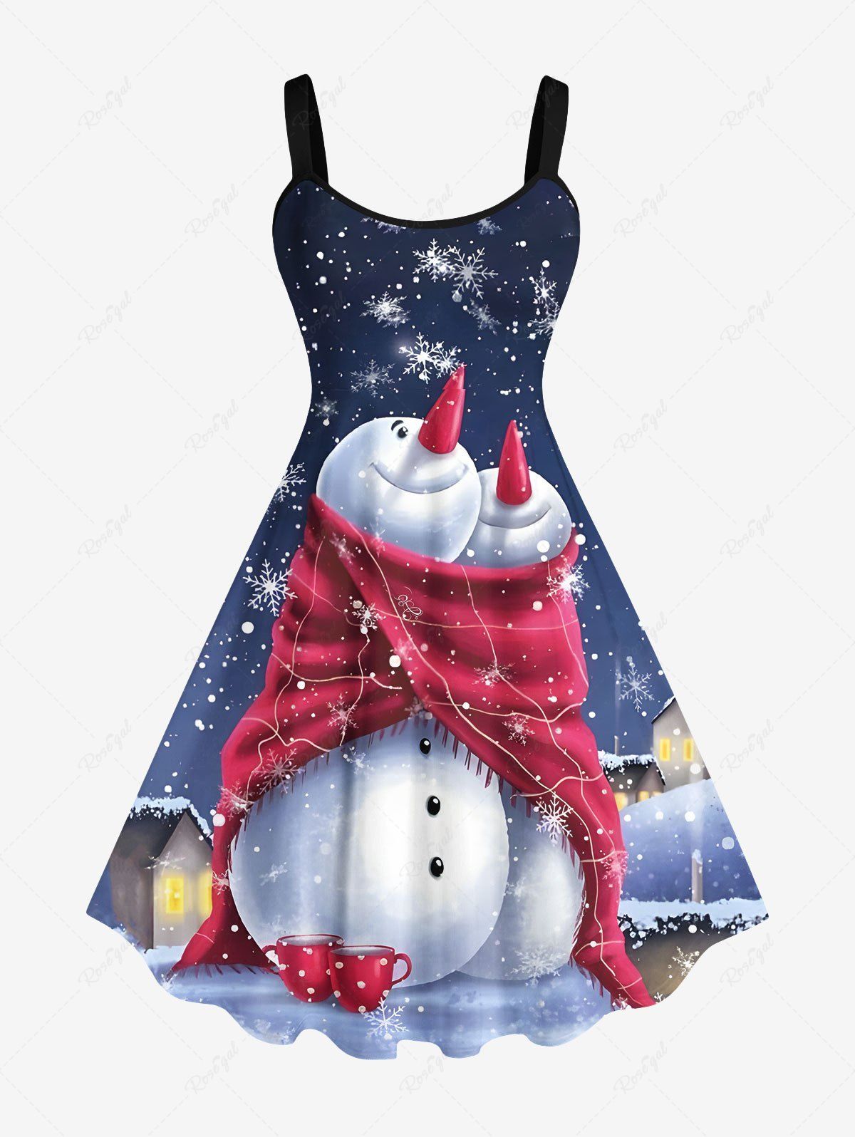 Robe Débardeur Imprimé Bonhomme de Neige et Flocons de Neige Noël Grande Taille Multi-A 5X