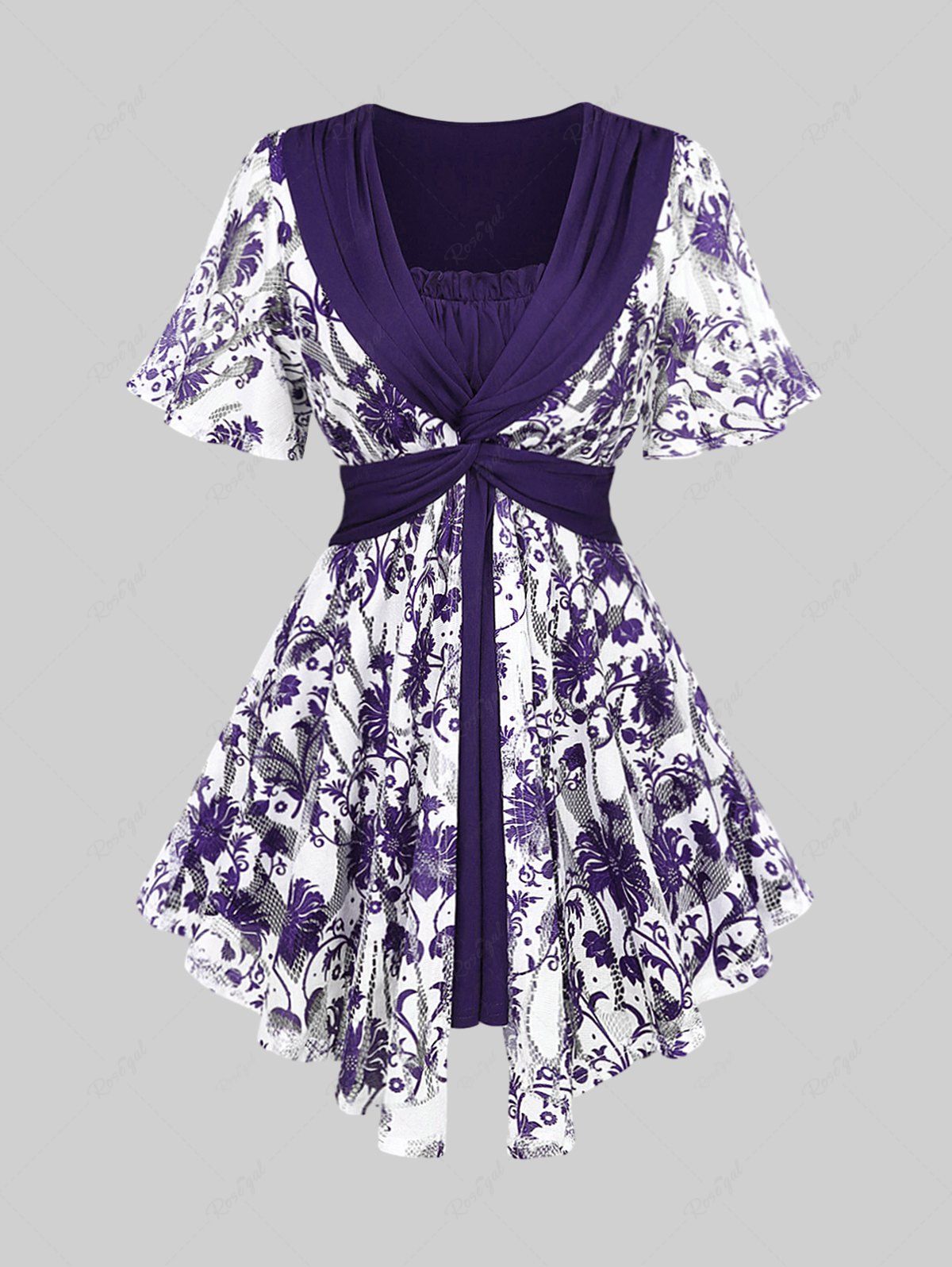 Haut Fleuri Imprimé Tordu Au Crochet de Grande Taille à Volants Concorde 4X | US 26-28