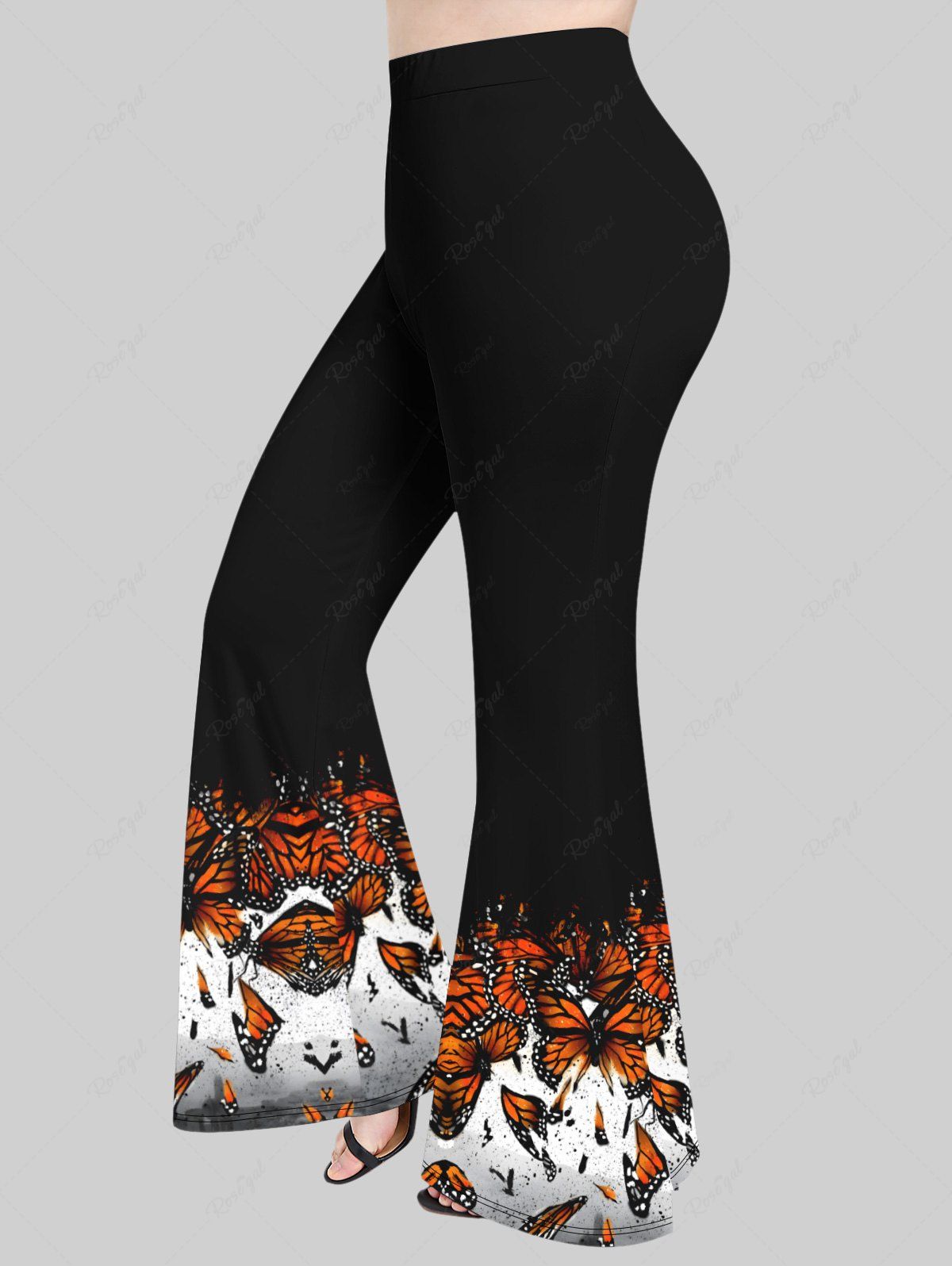 Pantalon Evasé Peinture Eclaboussée Papillon Imprimé Grande Taille Noir 4X